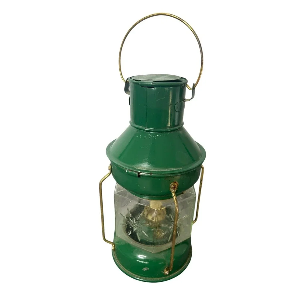 Vintage Hong‎ Kong Metal and Glass MCM Oil Lamp Lantern Starburst Green